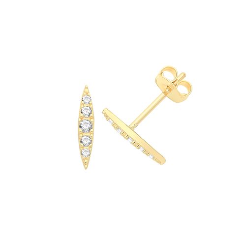 9CT YELLOW GOLD CZ BAR STUD