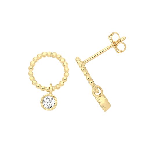 9CT YELLOW GOLD CIRCLE STUD WITH HANGING CZ