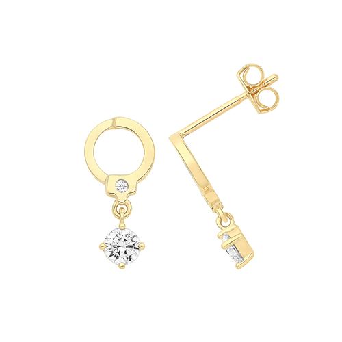 9CT YELLOW GOLD HANDCUFF STUD WITH HANGING CZ
