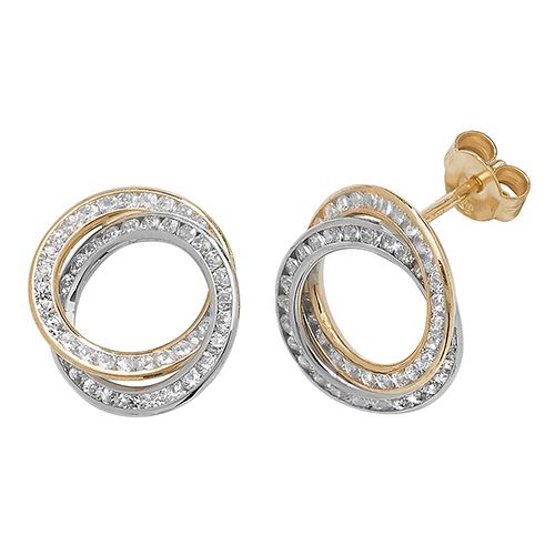 9CT YEL/WHT GOLD CZ STUD EARRINGS