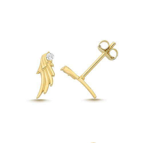 9CT YEL GOLD CZ WING STUDS