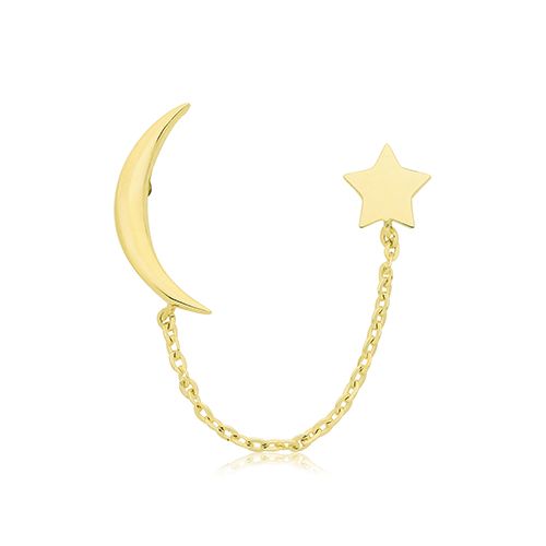 9CT YEL GOLD MOON & STAR CHAIN SINGLE EARRING SOLD INDIVIDUALLY