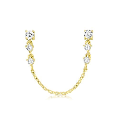 9CT YEL GOLD CZ WITH CHAIN EARRINGS SOLD INDIVIDUALLY