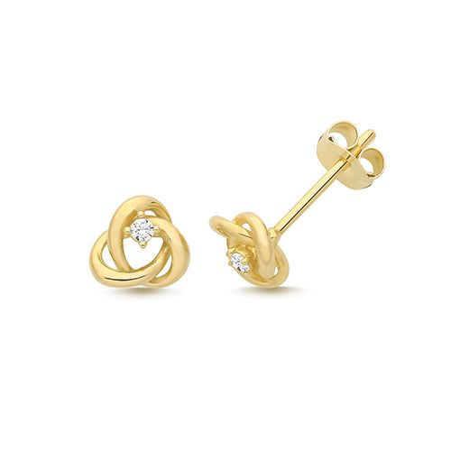 9CT YEL GOLD CZ KNOT STUDS