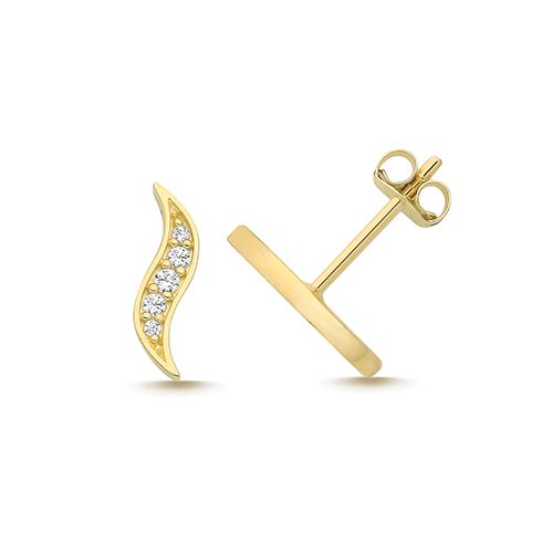 9CT YEL GOLD CZ WAVE STUDS