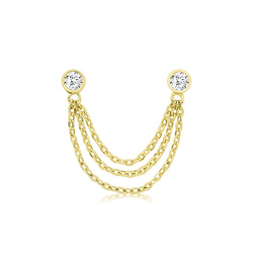 9CT YEL GOLD CZ MULTI-CHAIN SINGLE EARRING SOLD INDIVIDUALLY