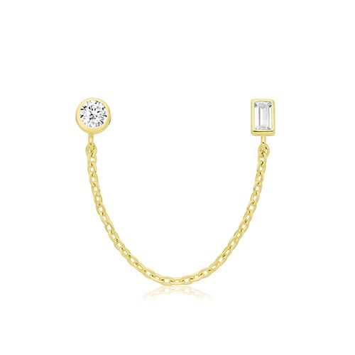 9CT YEL GOLD CZ CHAIN SINGLE EARRING SOLD INDIVIDUALLY