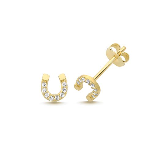 9CT YEL GOLD CZ HORSESHOE STUDS