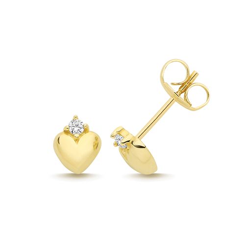 9CT YELLOW GOLD HEART STUDS STUDS WITH CZ
