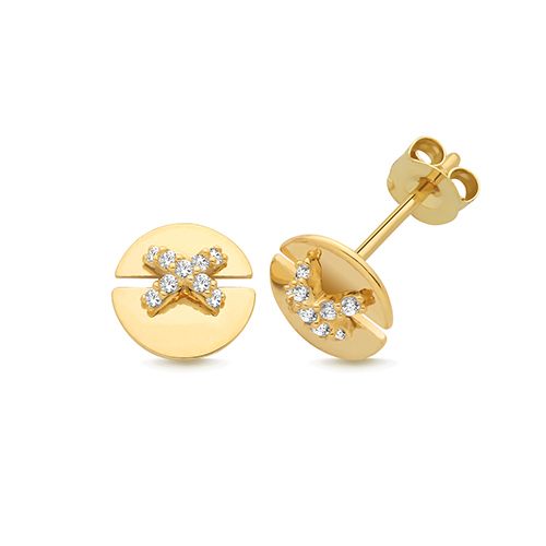 9CT YEL GOLD CZ KISS STUD