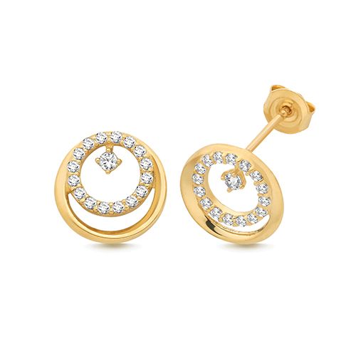 9CT YEL GOLD CZ DOUBLE CIRCLE STUD