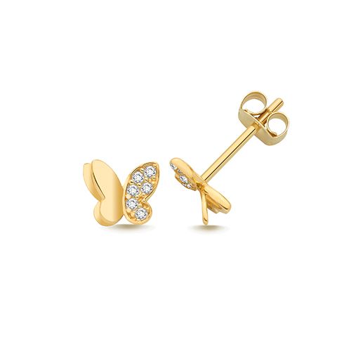 9CT YEL GOLD HALF CZ BUTTERFLY STUD