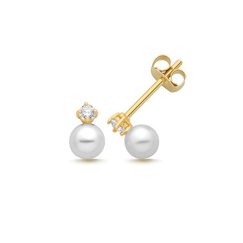9CT YEL GOLD CZ + PEARL STUD