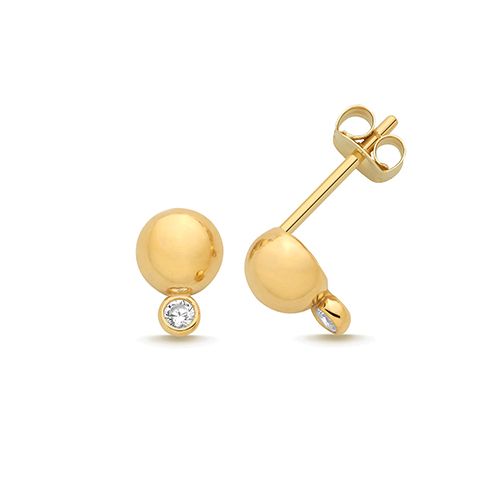 9CT YEL GOLD DOME BALL +CZ STUD