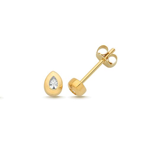9CT YEL GOLD CZ TEAR DROP STUD EARRINGS