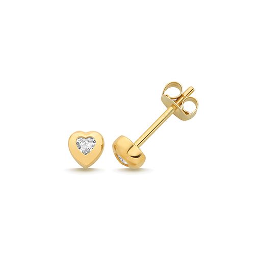 9CT YEL GOLD CZ HEART STUD EARRINGS