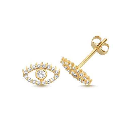 9CT YEL GOLD CZ EVIL EYE STUD EARRINGS