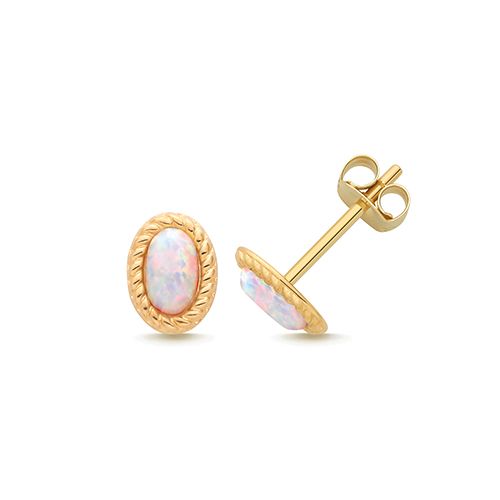 9CT YEL GOLD OPAL OVAL STUD EARRINGS