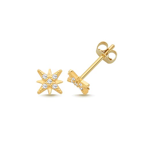 9CT YEL GOLD CZ NORTH STAR STUD EARRINGS