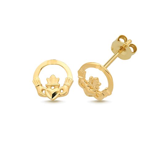 9CT YEL GOLD CLADDAGH STUD EARRINGS