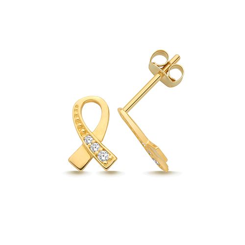 9CT YEL GOLD CZ RIBBON STUD EARRINGS