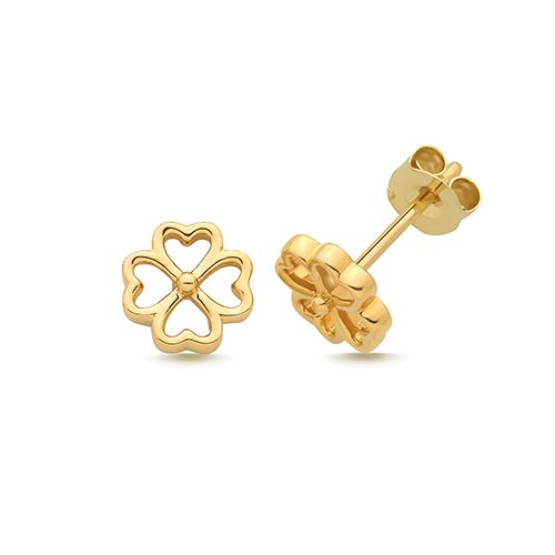 9CT YEL GOLD LUCK FOUR-LEAF STUD EARRINGS