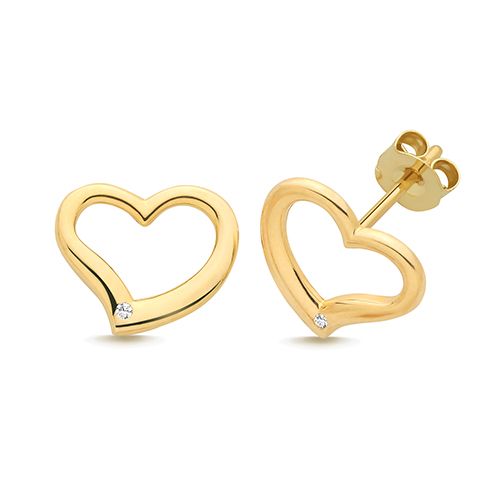 9CT YEL GOLD CZ HEART STUD EARRINGS