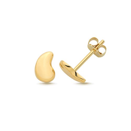 9CT YEL GOLD BEAN STUD EARRINGS