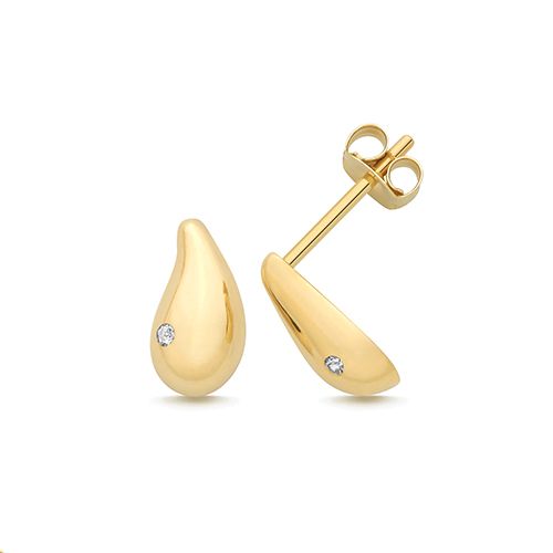 9CT YEL GOLD CZ TEAR DROP STUD EARRINGS