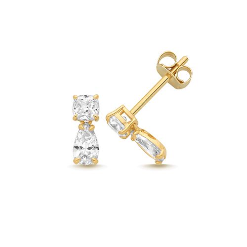 9CT YEL GOLD CZ DROP STUD EARRINGS