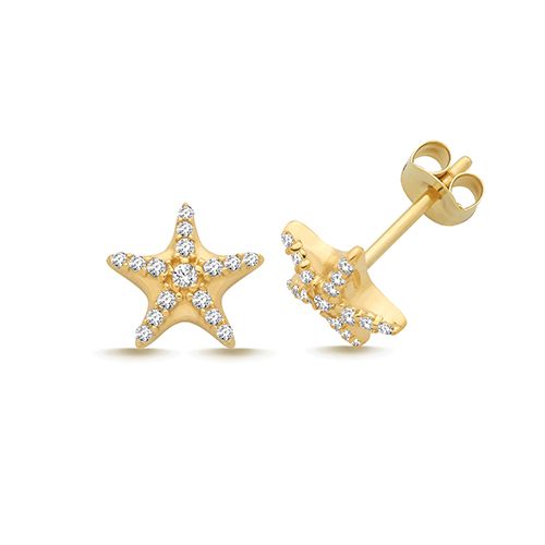 9CT YEL GOLD CZ STARFISH STUD EARRINGS