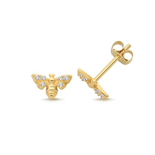 9CT YEL GOLD CZ BEE STUD EARRINGS