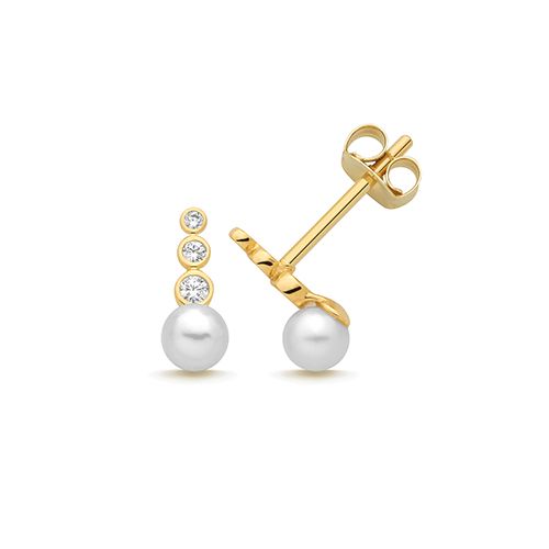 9CT YEL GOLD CZ PEARL DROP STUD EARRINGS