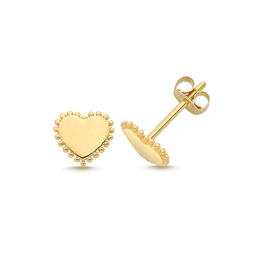 9CT YEL GOLD HEART STUD EARRINGS