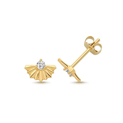 9CT YEL GOLD CZ FAN STUD EARRINGS