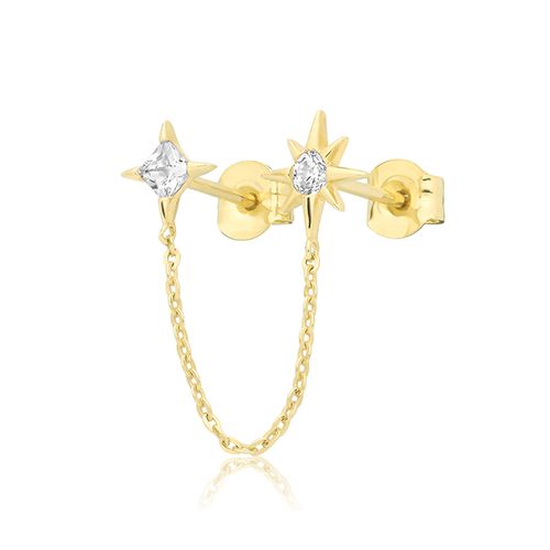 9CT YEL GOLD CZ STARS W/ CONNECTING CHAIN STUD EARRINGS