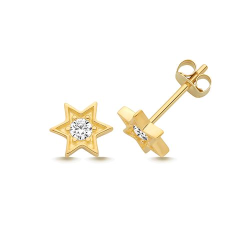 9CT YEL GOLD CZ STAR STUD EARRINGS