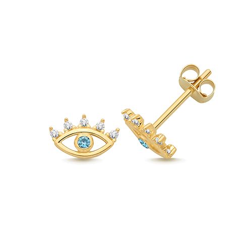 9CT YEL GOLD CZ EVIL EYE STUD EARRINGS