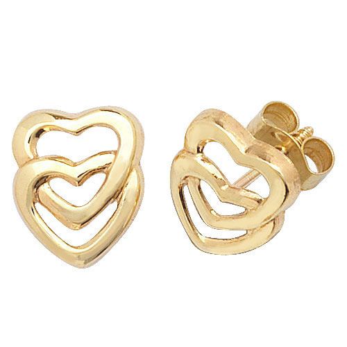 9CT YEL GOLD DBL HEART STUD EARRINGS