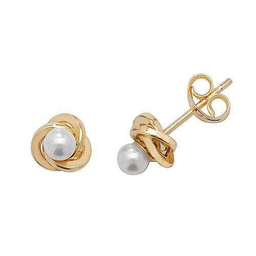 9CT YEL GOLD PEARL ORBITAL STUD EARRINGS