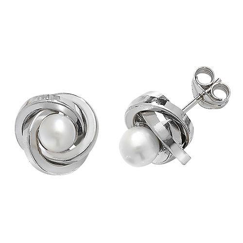 9CT WHT GOLD PEARL ORBITAL STUD EARRINGS