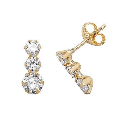 9CT YEL GOLD 3 STONES CZ STUD EARRINGS