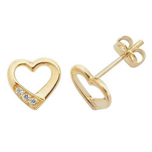 9CT YEL GOLD CZ HEART STUD EARRINGS