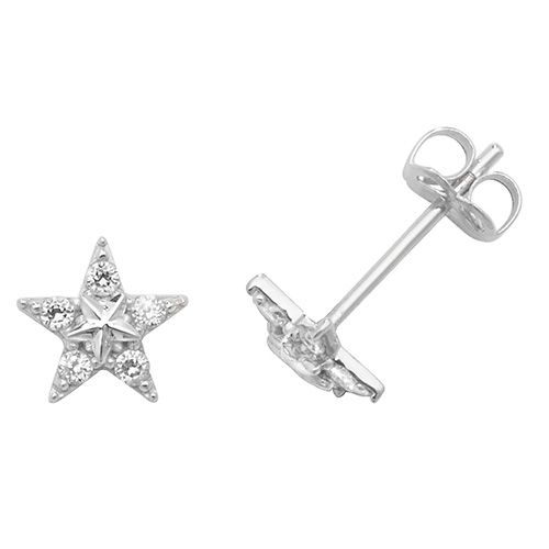 9CT WHT GOLD CZ FISHSTAR STUD EARRINGS