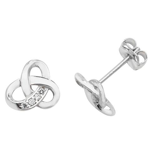 9CT WHT GOLD CZ CELTIC STUD EARRINGS