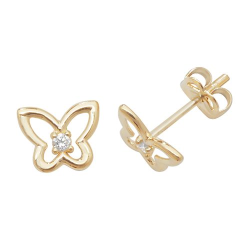9CT YEL GOLD BUTTERFLY WITH SINGLE CZ STUD EARRINGS