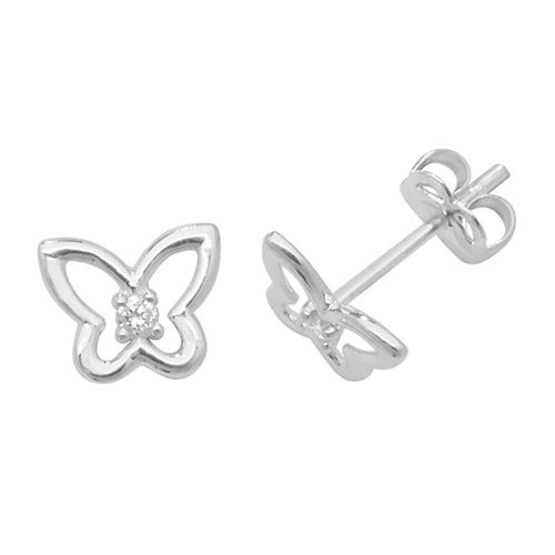 9CT WHT GOLD BUTTERFLY WITH SINGLE CZ STUD EARRINGS