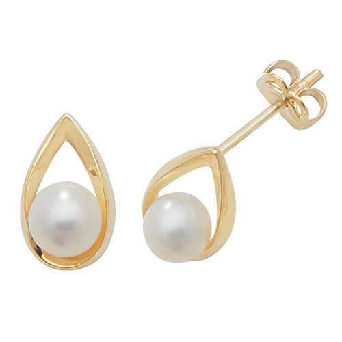 9CT YEL GOLD TEARDROP&PEARL STUD EARRINGS