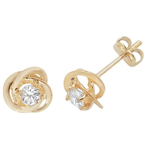 9CT YEL GOLD CZ INTERLOCKING STUD EARRINGS