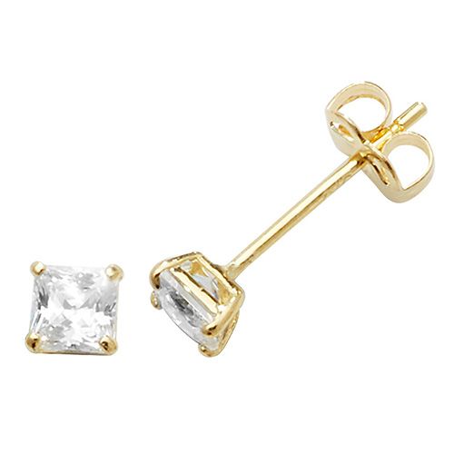 9CT YEL GOLD SQUARE CZ STUD EARRINGS